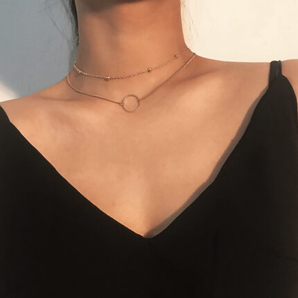 SUMENG Nuovo arrivo Collana girocollo moderna alla moda a due strati, collana rotonda color oro, gioiello girocollo per donna