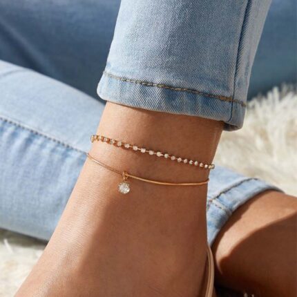 Cavigliere LETAPI con perline bohémien per donna, cavigliera boho con zirconi cubici, bracciale per caviglia, gioielli per caviglia