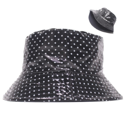 Cappello da pescatore a pois, visiera da donna, cappello a bacinella in pelle double-face