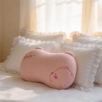 Cuscino in memory foam a forma di orsetto, cuscino ergonomico con supporto cervicale per il dolore al collo, con fodera in maglia rimovibile